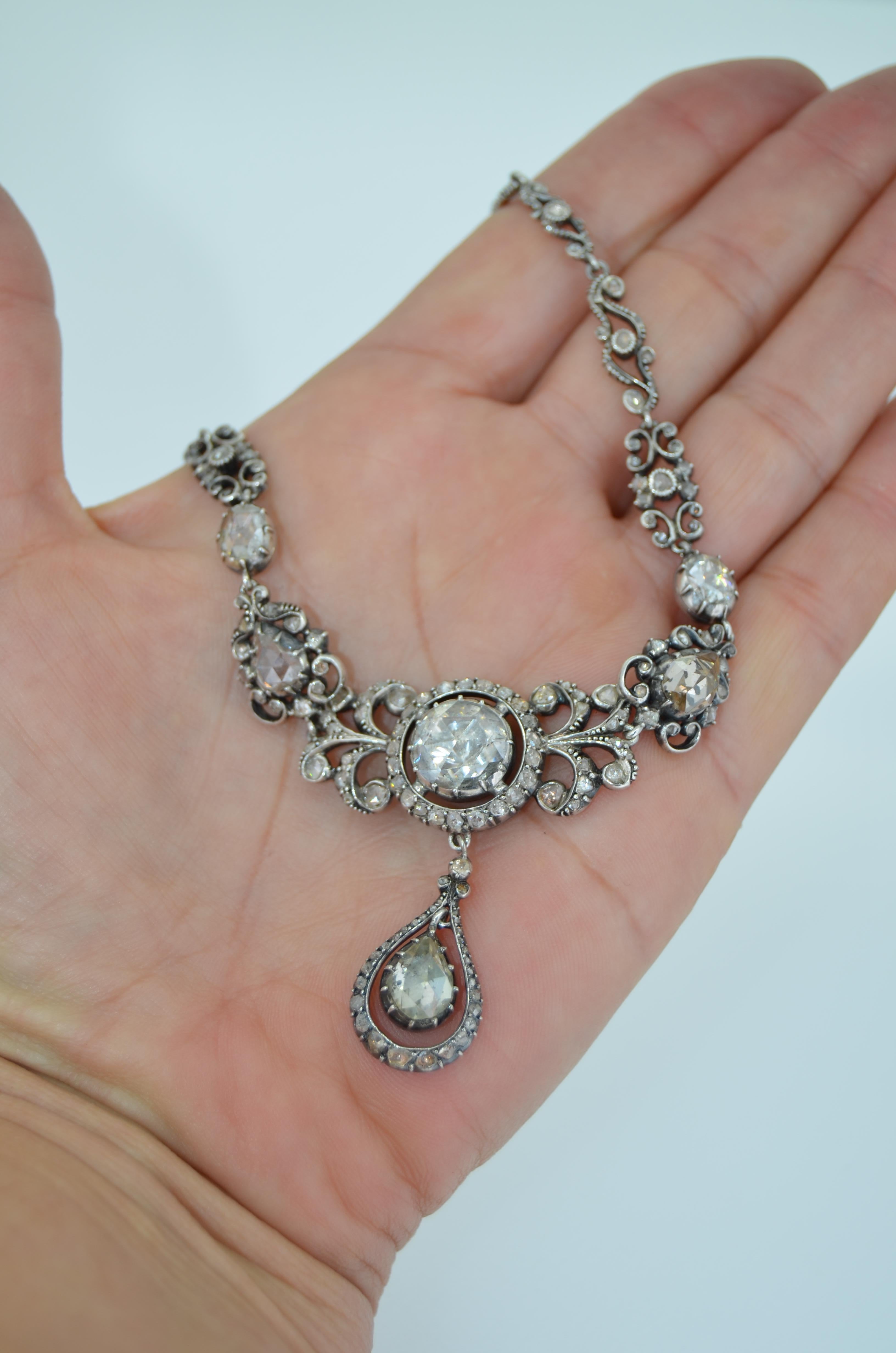 Victorianische viktorianische Halskette mit Diamanten im Rosenschliff, 14K & Silber, im Karton im Angebot 5