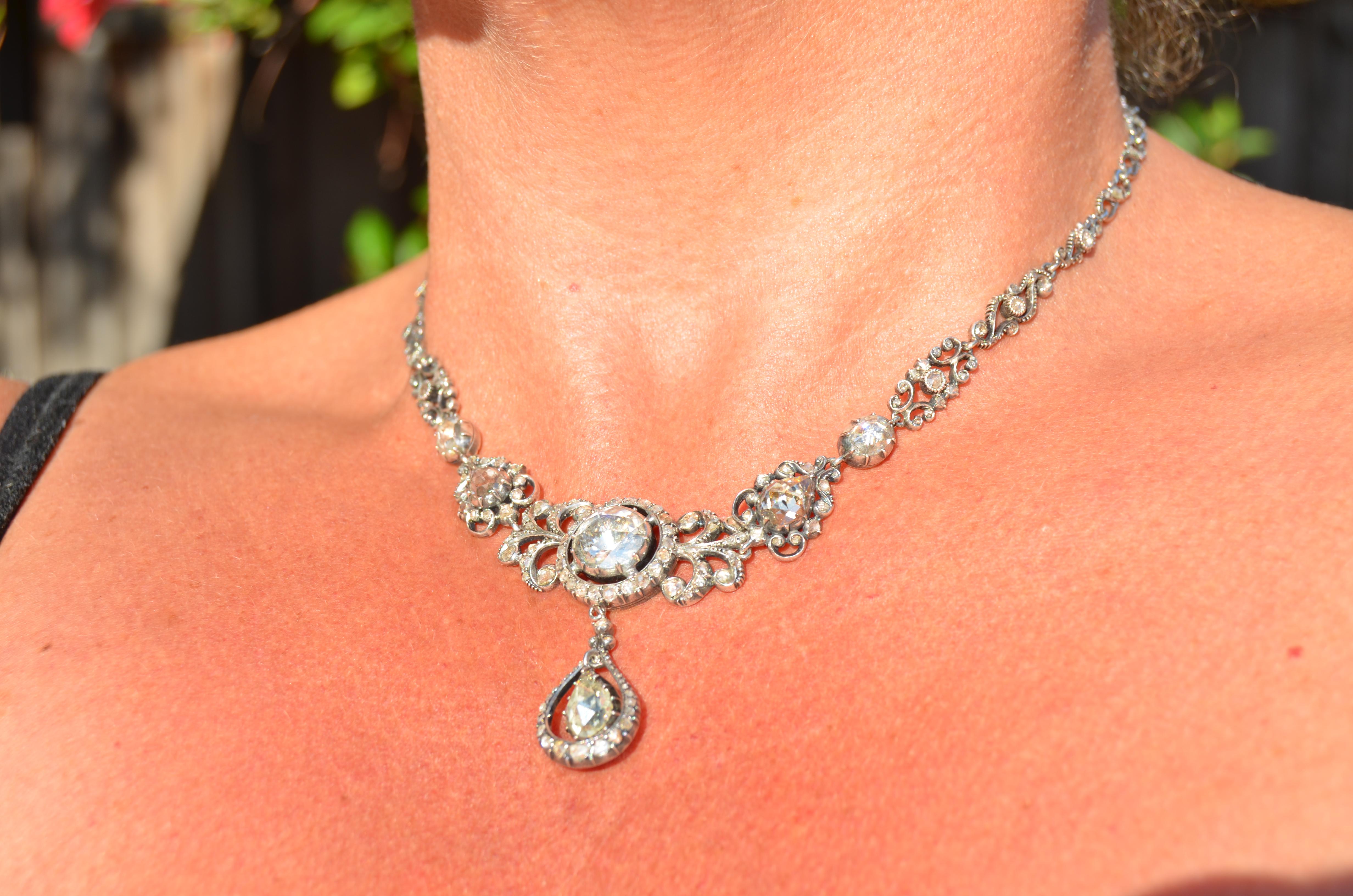 Victorianische viktorianische Halskette mit Diamanten im Rosenschliff, 14K & Silber, im Karton (Viktorianisch) im Angebot