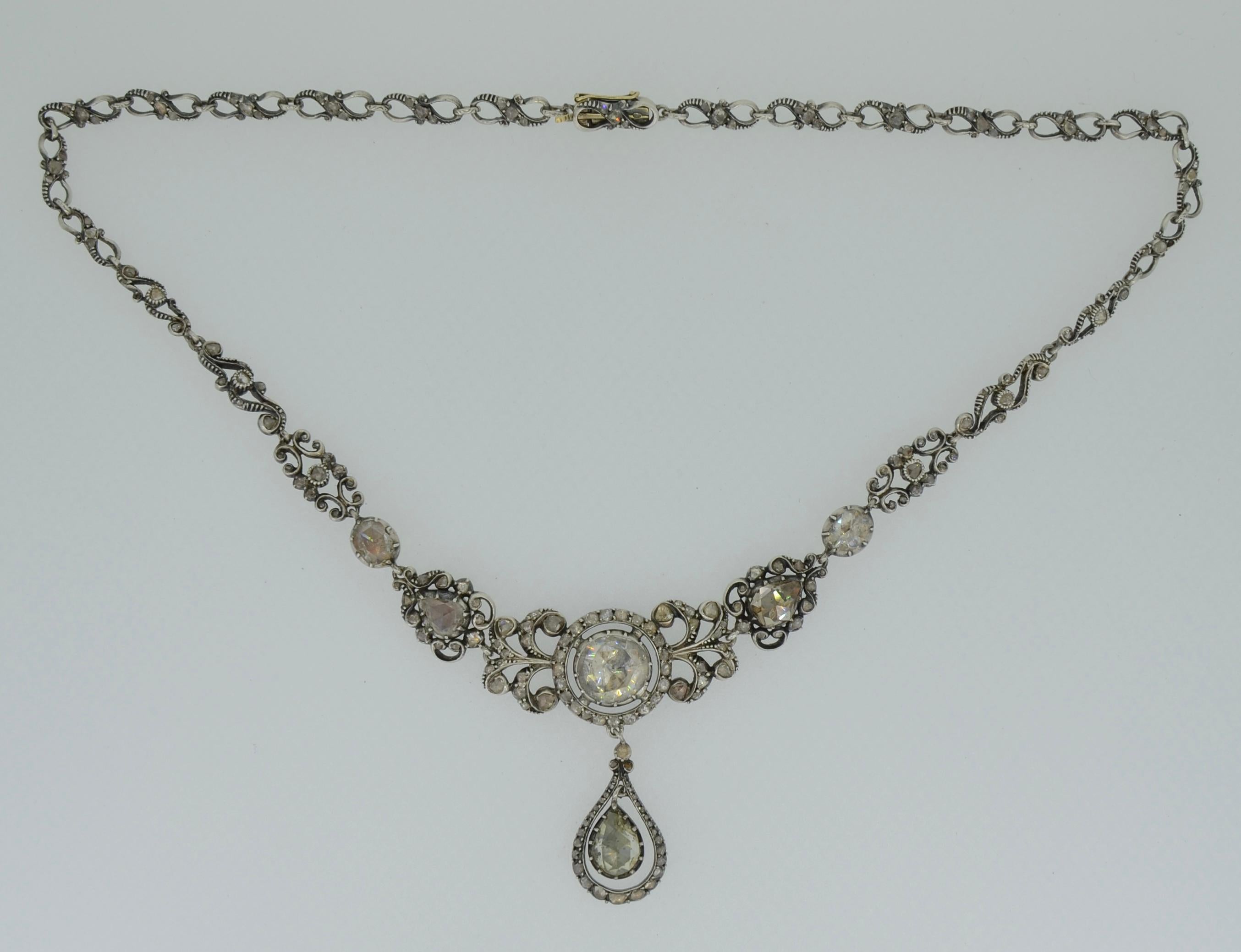 Victorianische viktorianische Halskette mit Diamanten im Rosenschliff, 14K & Silber, im Karton im Angebot 1
