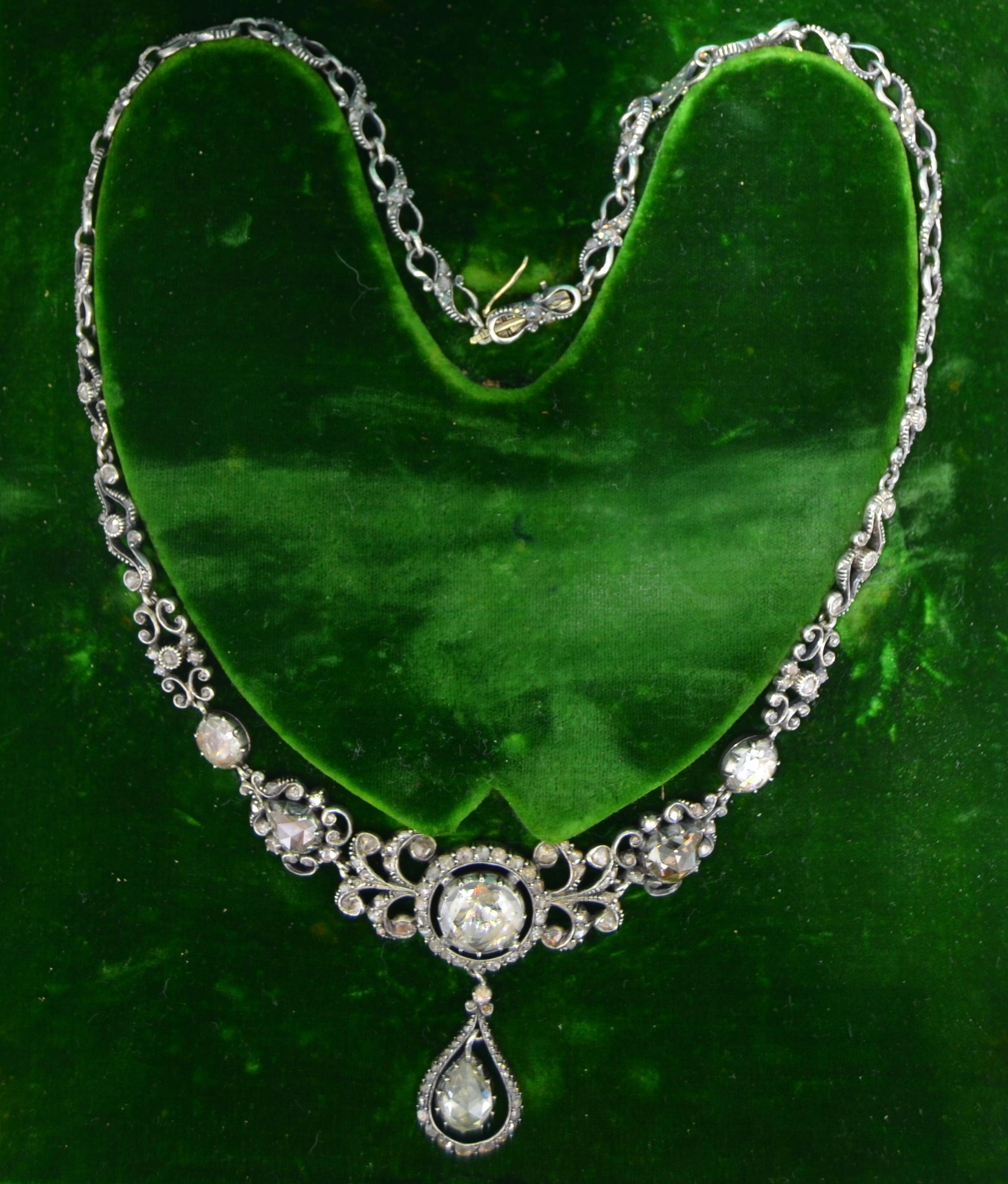 Victorianische viktorianische Halskette mit Diamanten im Rosenschliff, 14K & Silber, im Karton im Angebot 3