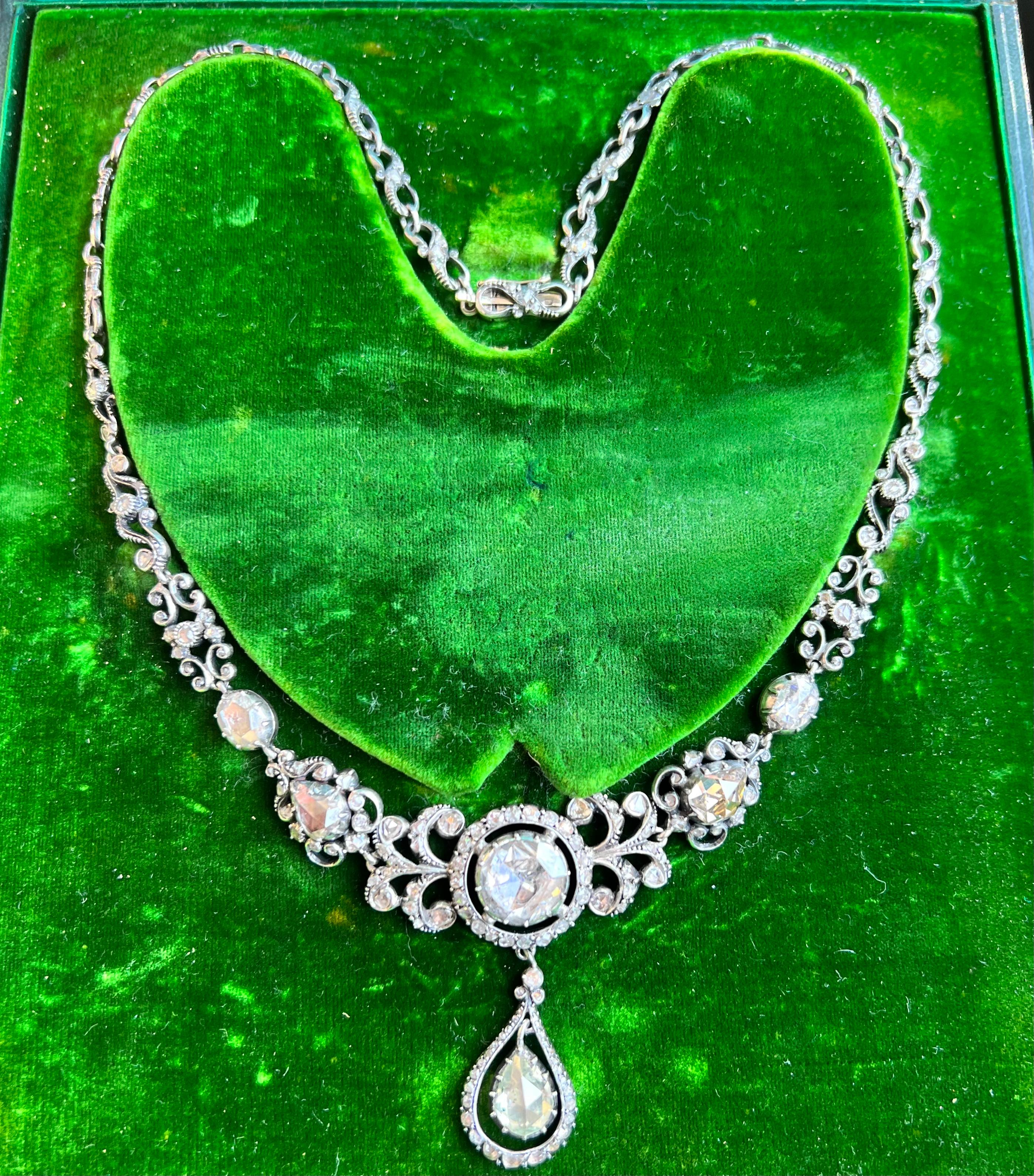 Victorianische viktorianische Halskette mit Diamanten im Rosenschliff, 14K & Silber, im Karton im Angebot 4