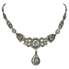 Victorian Rose Cut Diamond 14K & Silver Necklace as Boxed
