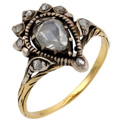 Victorian rose cut diamond 14k yellow gold and silver ring