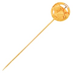 Victorian Rose Cut Diamond 18 Karat Gold Oxen Stickpin