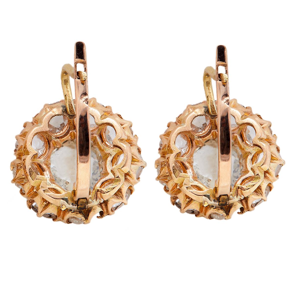 Victorian Rose Cut Diamond 18k Rose Gold Cluster Earrings 2