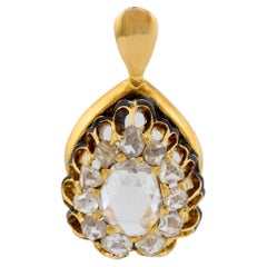 Colgante victoriano de diamante talla rosa de oro amarillo de 18k y esmalte