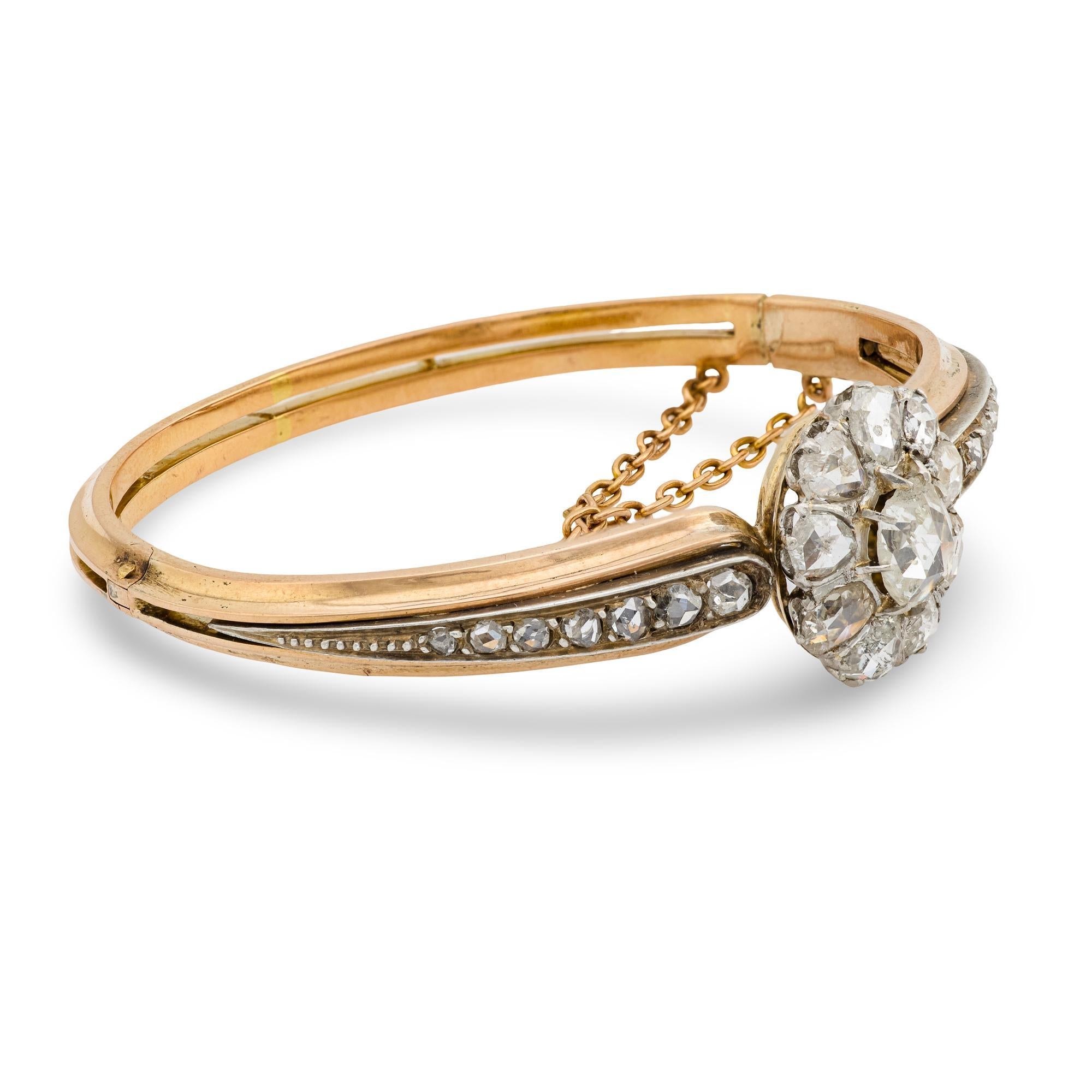 Rose Cut Victorian rose cut diamond 18k yellow gold bangle For Sale