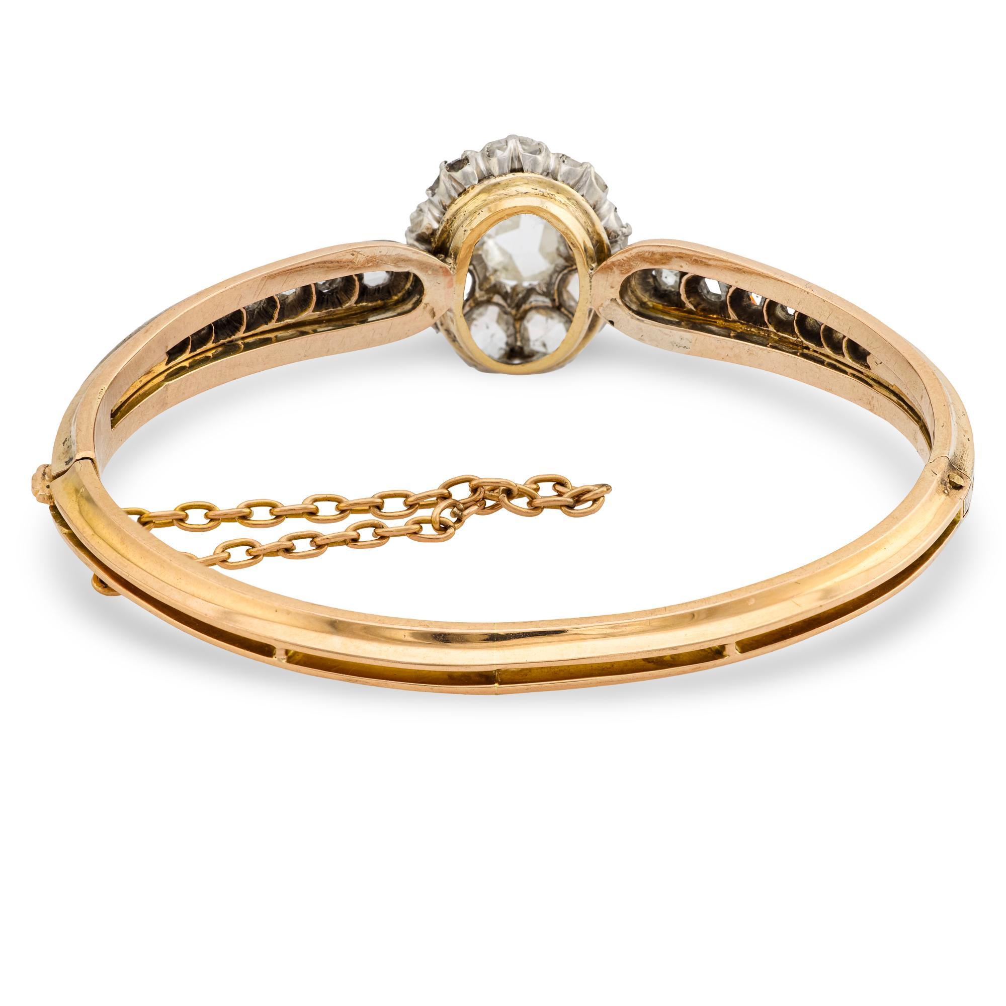 Women's Victorian rose cut diamond 18k yellow gold bangle For Sale