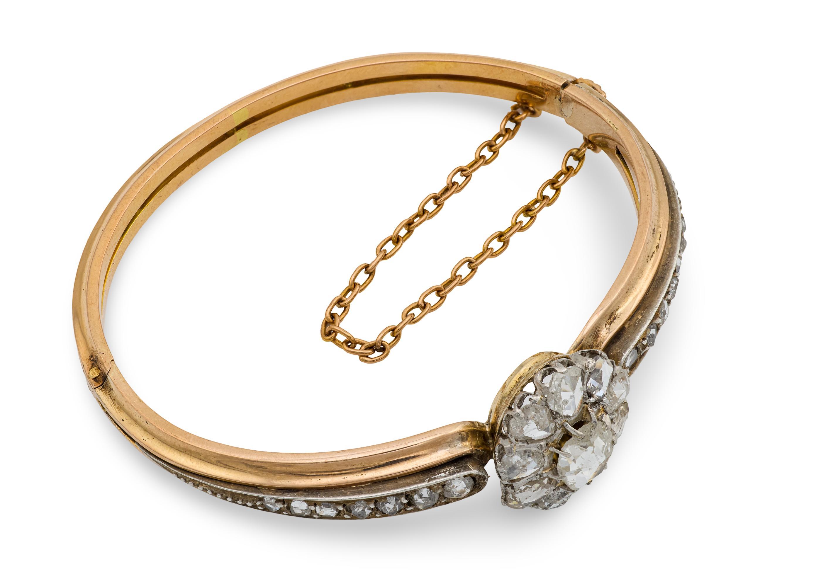 Victorian rose cut diamond 18k yellow gold bangle For Sale 2