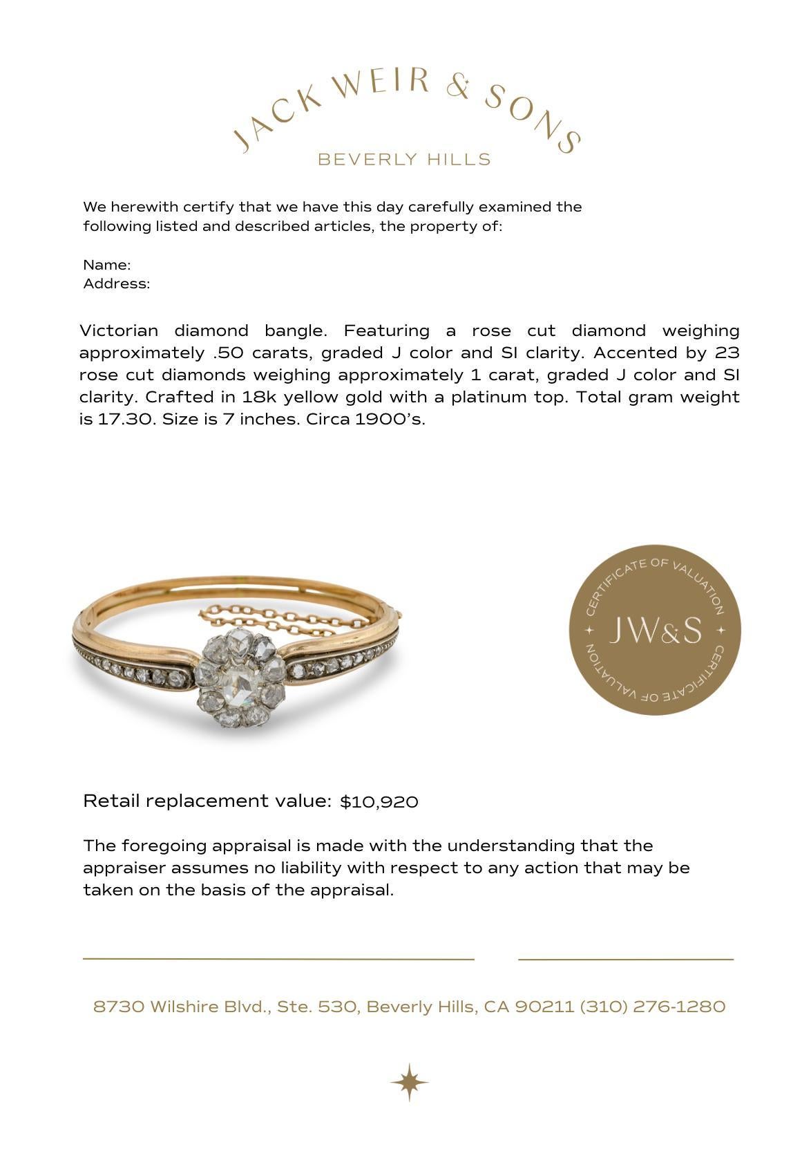 Victorian rose cut diamond 18k yellow gold bangle For Sale 3