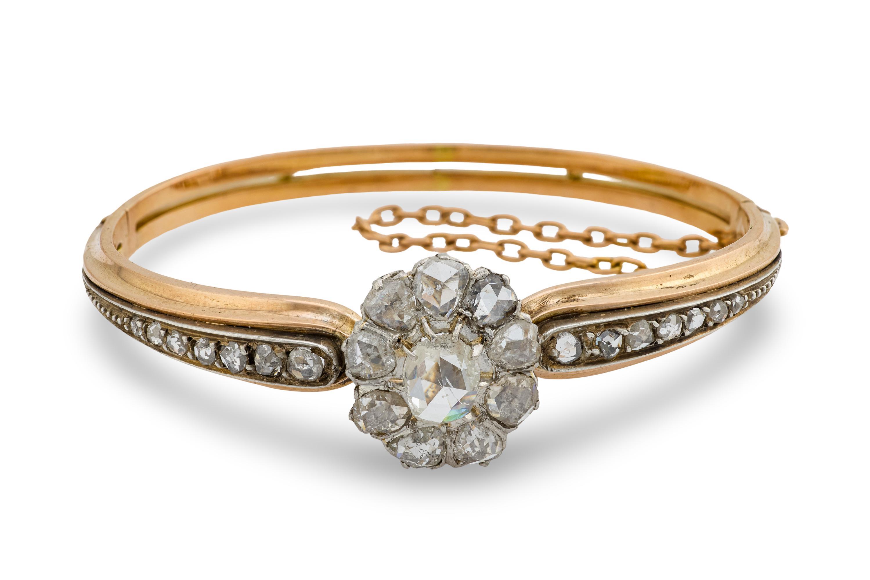 Braccialetto vittoriano con diamante taglio rosa in oro giallo 18 carati
