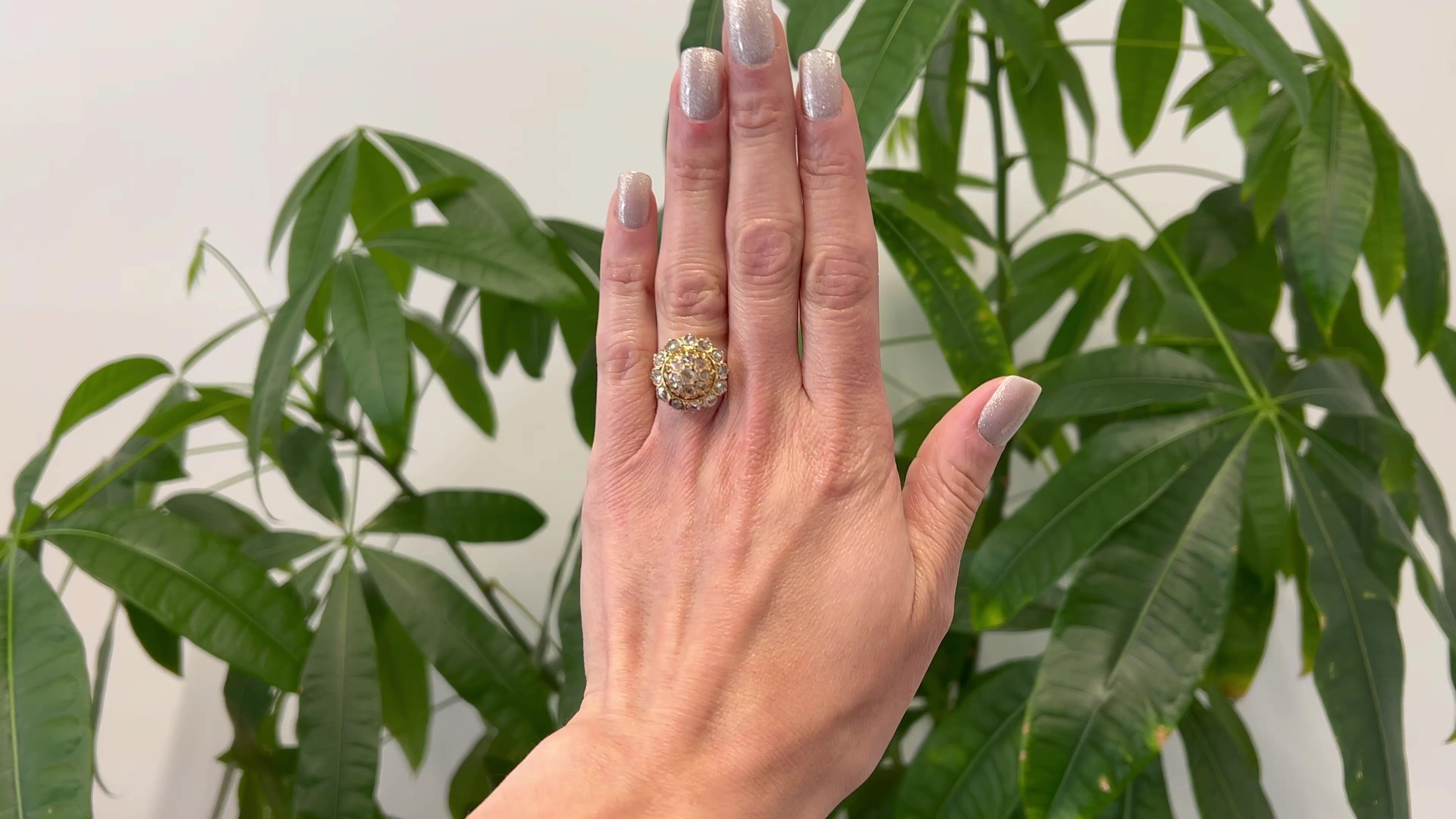 Victorian Rose Cut Diamond 18k Yellow Gold Cluster Ring For Sale at 1stDibs