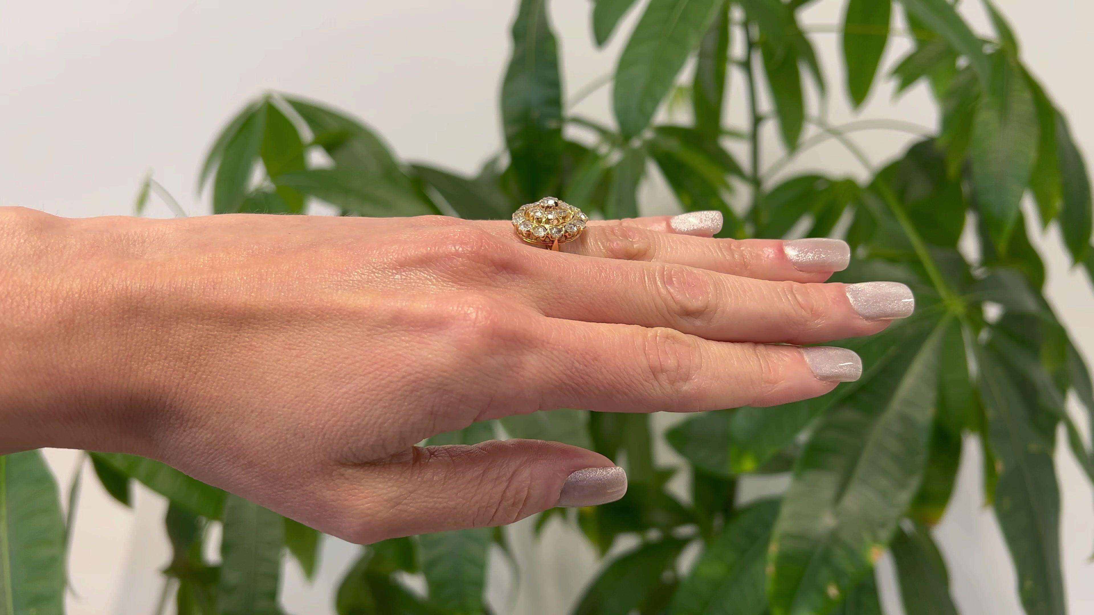 Victorian Rose Cut Diamond 18k Yellow Gold Cluster Ring For Sale at 1stDibs