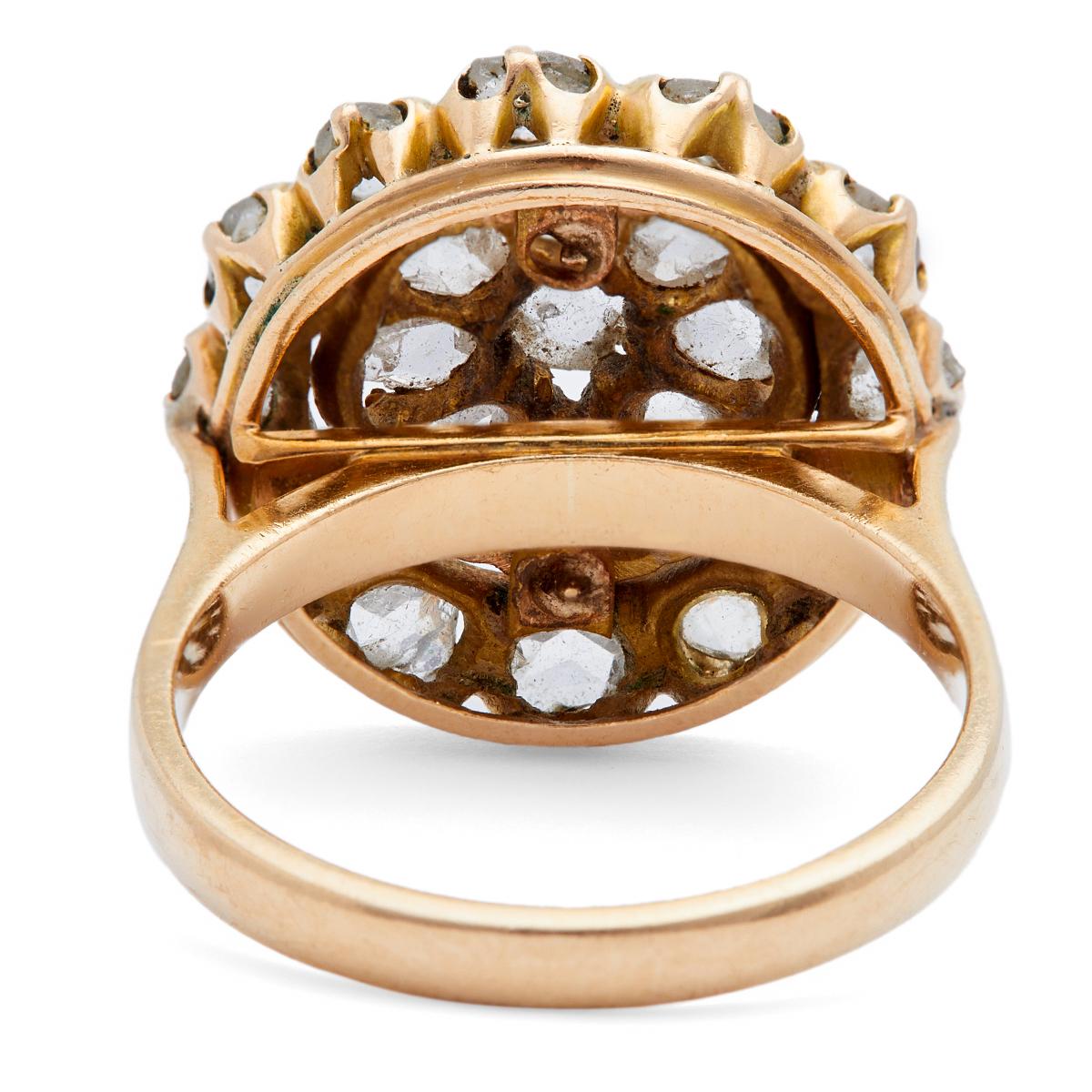 Victorian Rose Cut Diamond 18k Yellow Gold Cluster Ring For Sale at 1stDibs