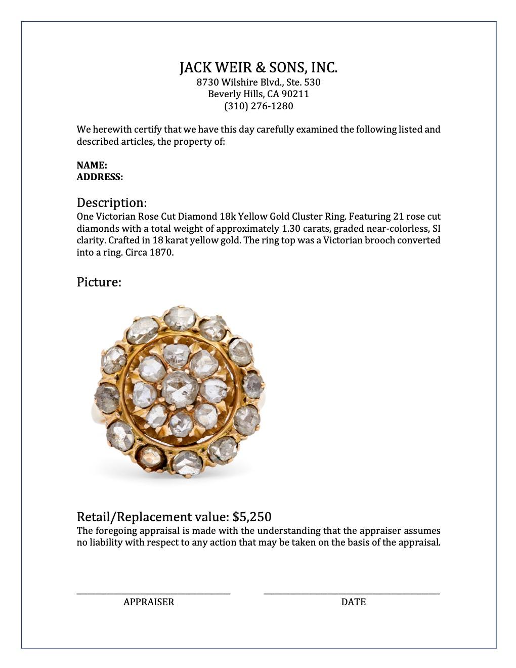 Victorian Rose Cut Diamond 18k Yellow Gold Cluster Ring For Sale at 1stDibs