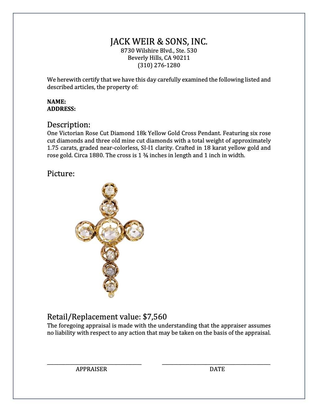 Victorian Rose Cut Diamond 18k Yellow Gold Cross Pendant 3