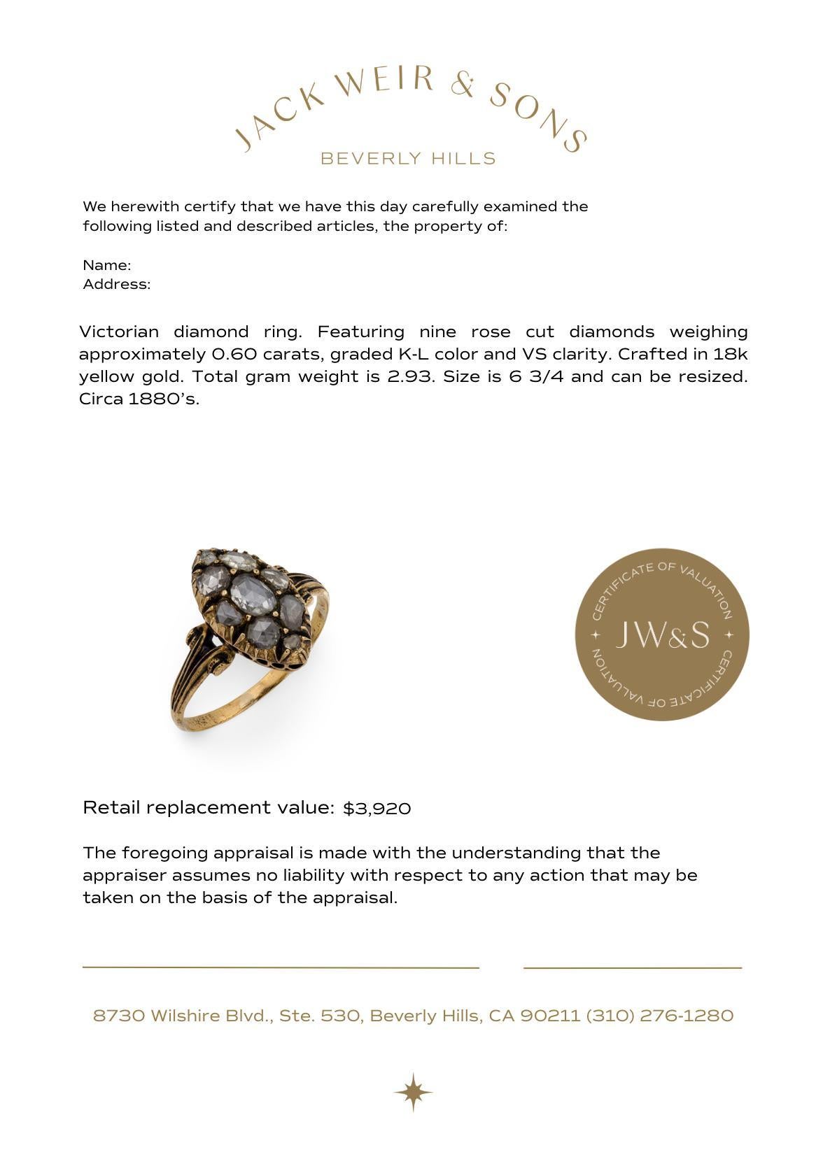 Bague victorienne à navette en or jaune 18 carats et diamant taillé en rose en vente 2