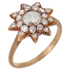 Victorian rose cut diamond 9k yellow gold star ring