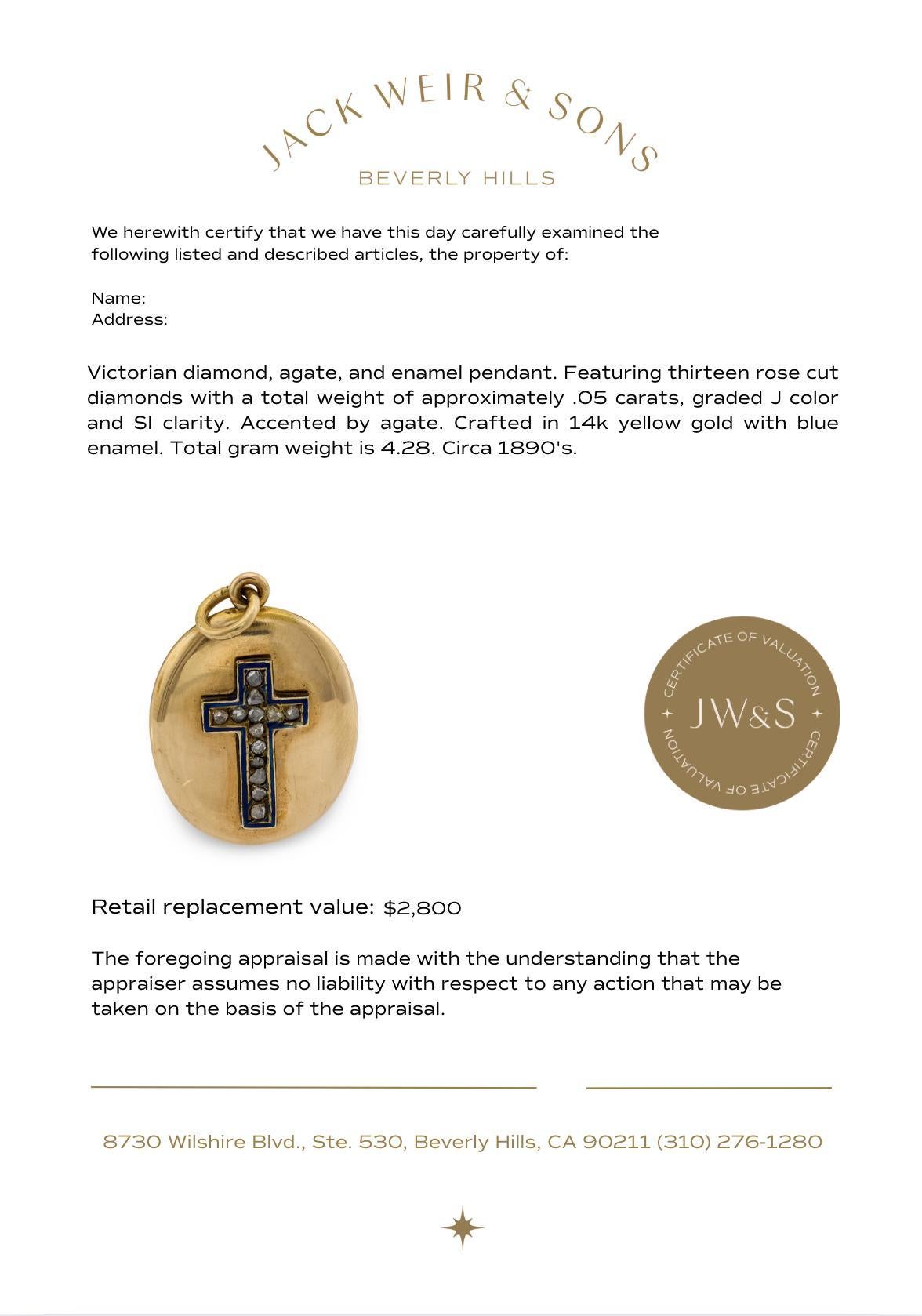 Victorian rose cut diamond agate 14k yellow gold enamel cross pendant For Sale 3