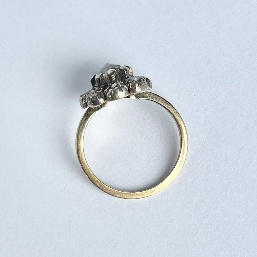 Viktorianischer Cluster-Ring aus 18 Karat Gold mit Diamanten im Rosenschliff Damen im Angebot