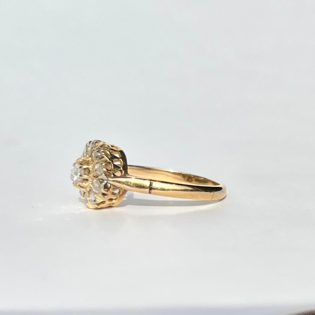 Victorian Rose Cut Diamond and 18 Carat Gold Cluster Ring In Good Condition In Chipping Campden, GB