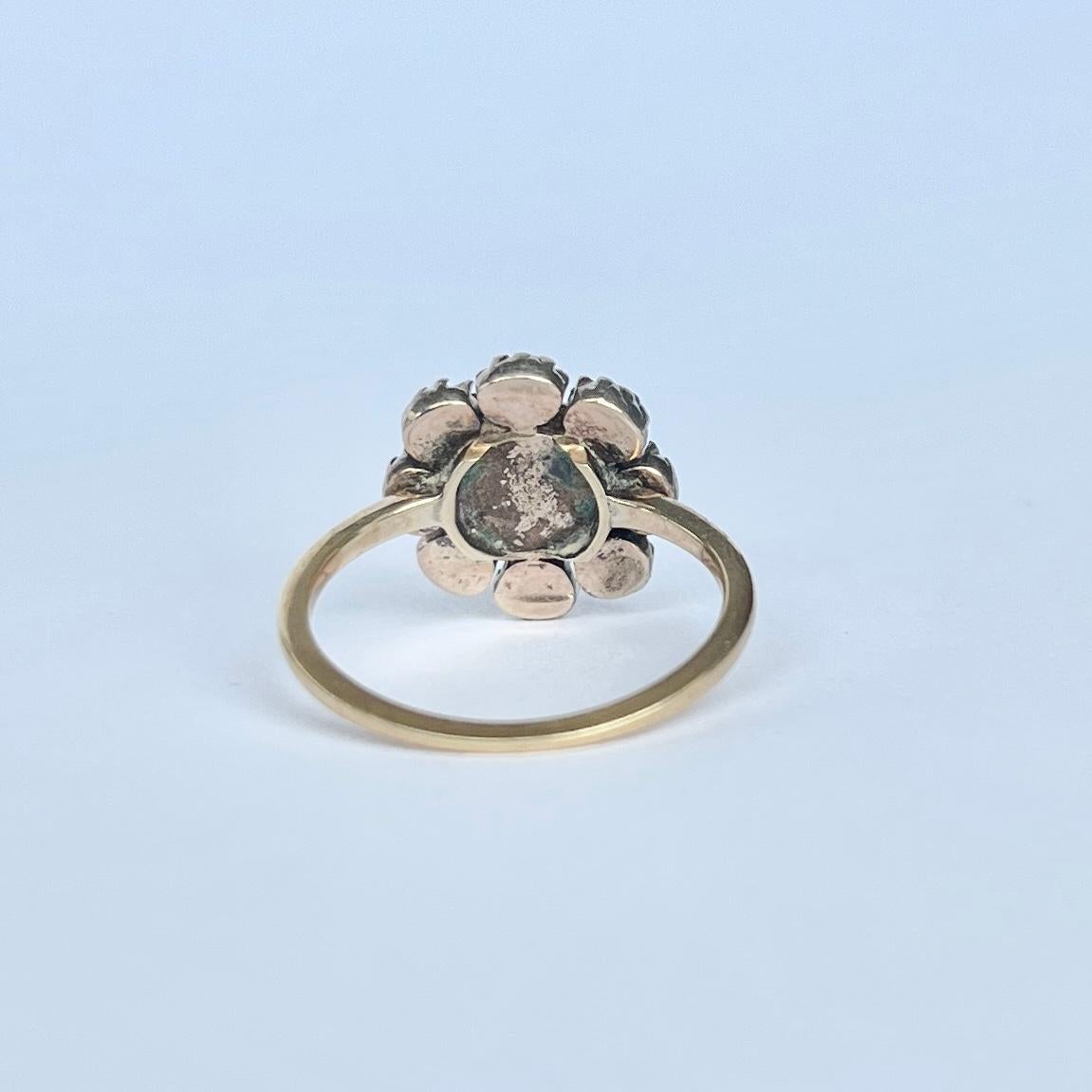 Viktorianischer Cluster-Ring aus 18 Karat Gold mit Diamanten im Rosenschliff im Angebot 1