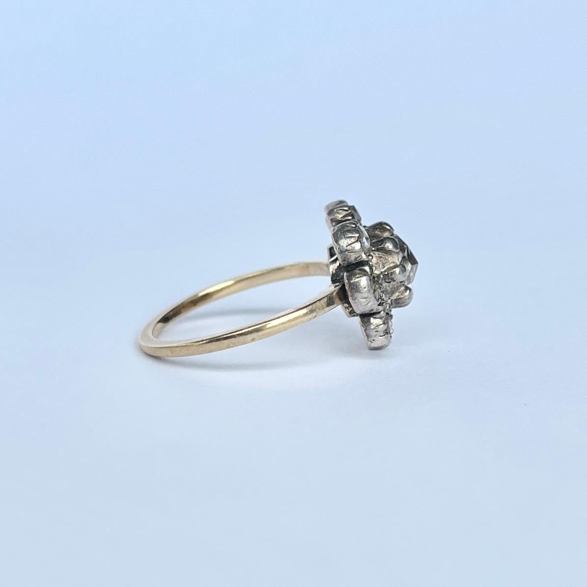 Viktorianischer Cluster-Ring aus 18 Karat Gold mit Diamanten im Rosenschliff im Angebot 2