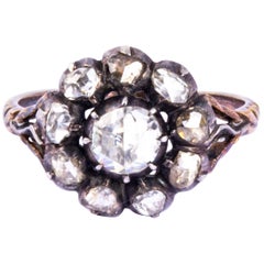 Victorian Rose Cut Diamond and 18 Carat Gold Cluster Ring