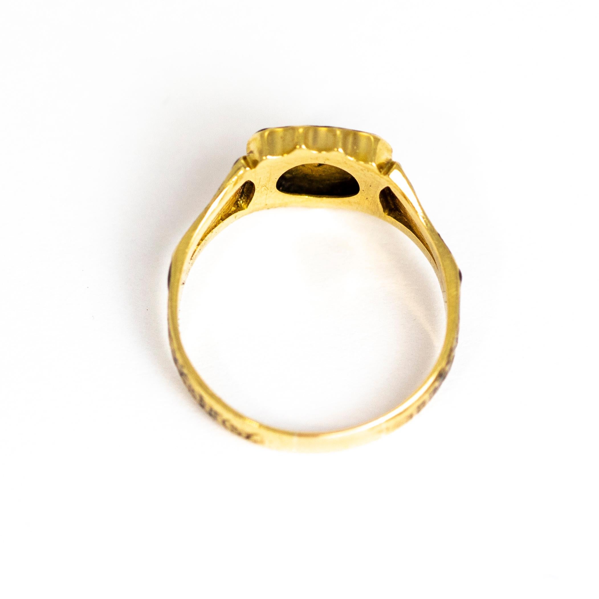 Victorian Rose Cut Diamond and Enamel 18 Carat Gold Mourning Ring 4