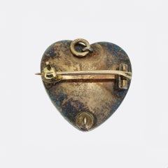 Victorian Rose Cut Diamond and Enamel Heart Brooch Pendant