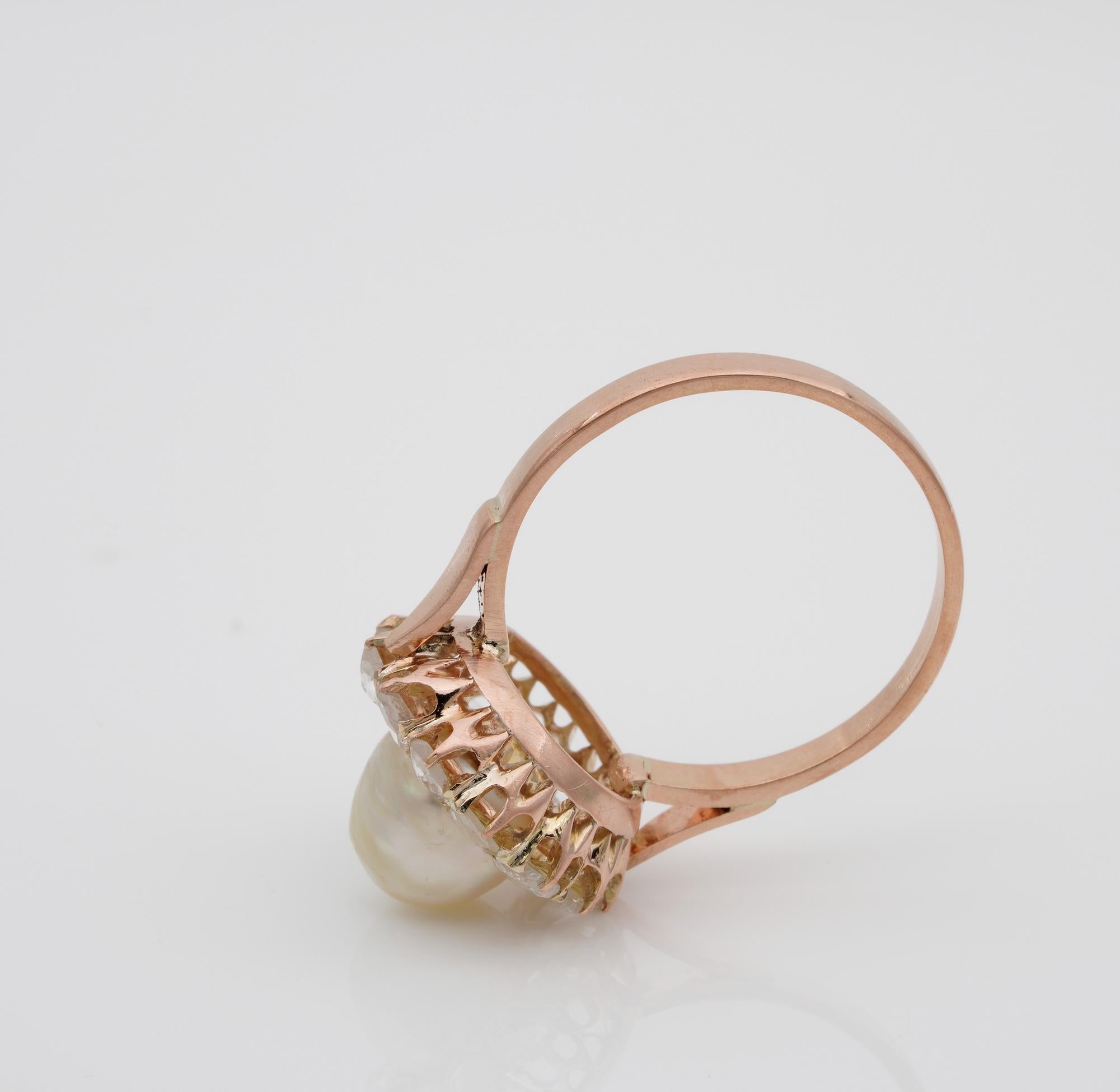 Victorian Rose Cut Diamond and Natural Basra Pearl Ring 2