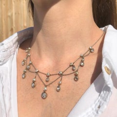 Victorian Rose Cut Diamond and Natural Pearl Necklace