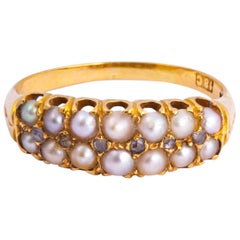 Victorian Rose Cut Diamond and Pearl 18 Carat Gold Ring