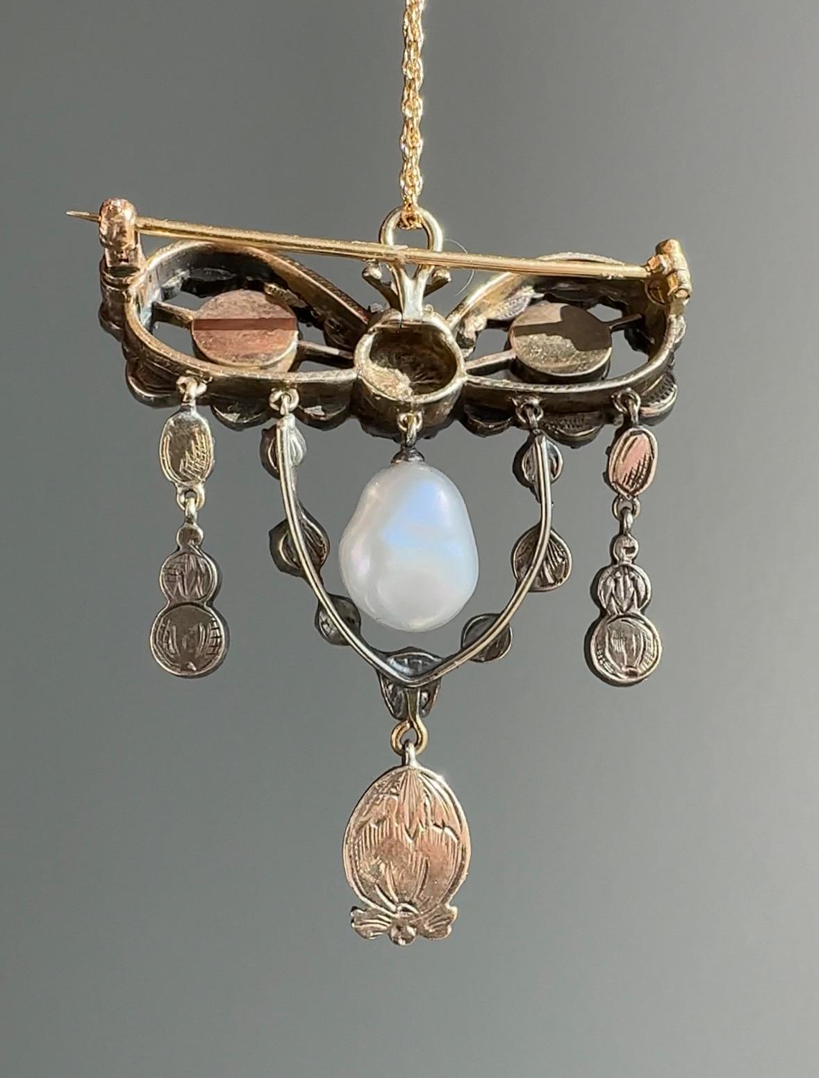 viktorianische Lover's Knot-Brosche mit Diamant im Rosenschliff und Perlen für Damen oder Herren