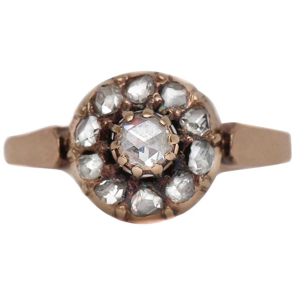 Victorian Rose Cut Diamond and Rose Gold Engagement Ring circa 1910
