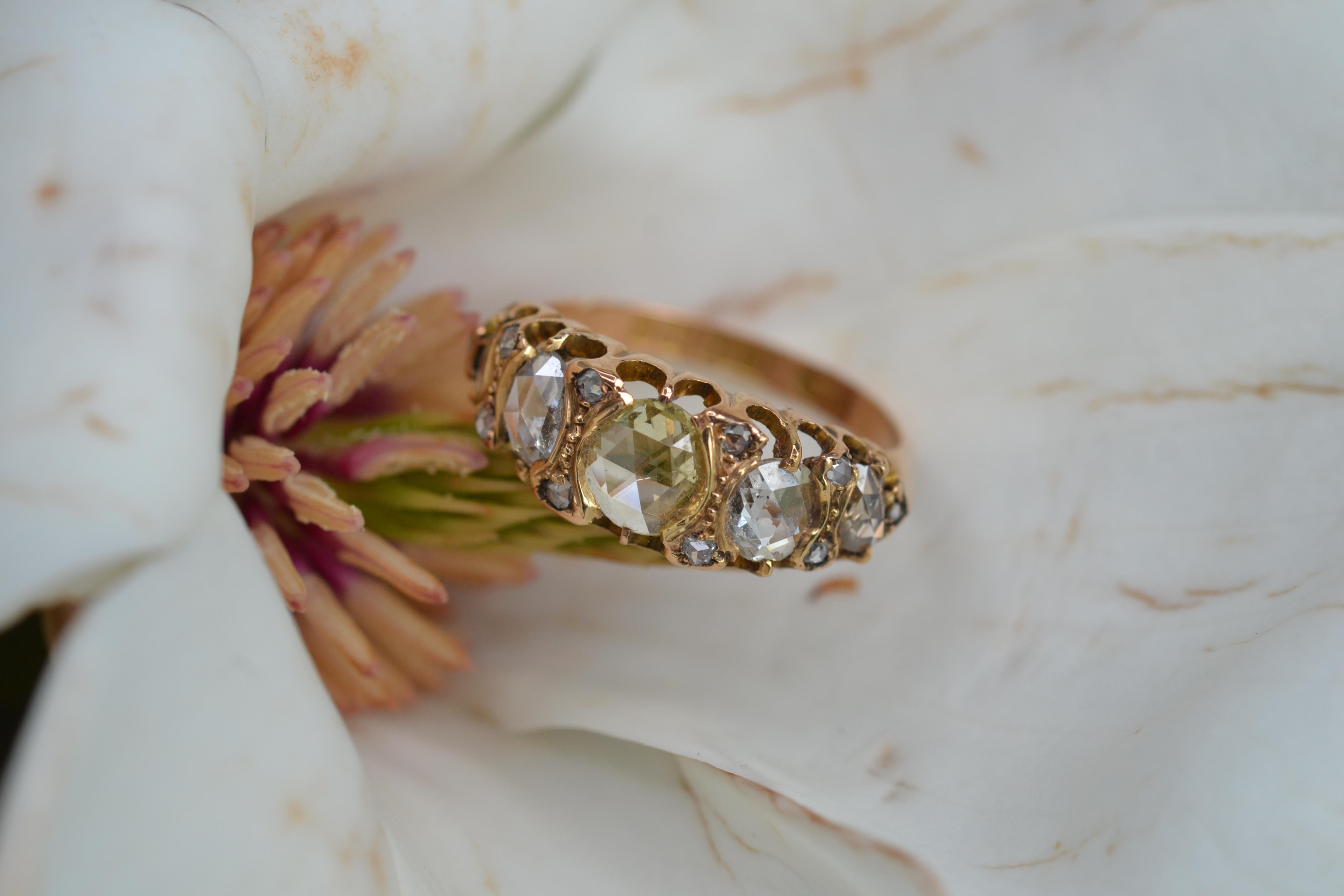 Viktorianischer Ring aus Roségold mit Diamant im Rosenschliff und Roségold Damen im Angebot
