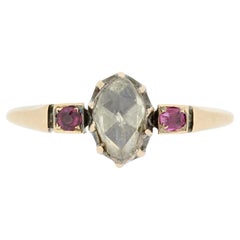 Victorian Rose Cut Diamond and Ruby Solitaire Ring