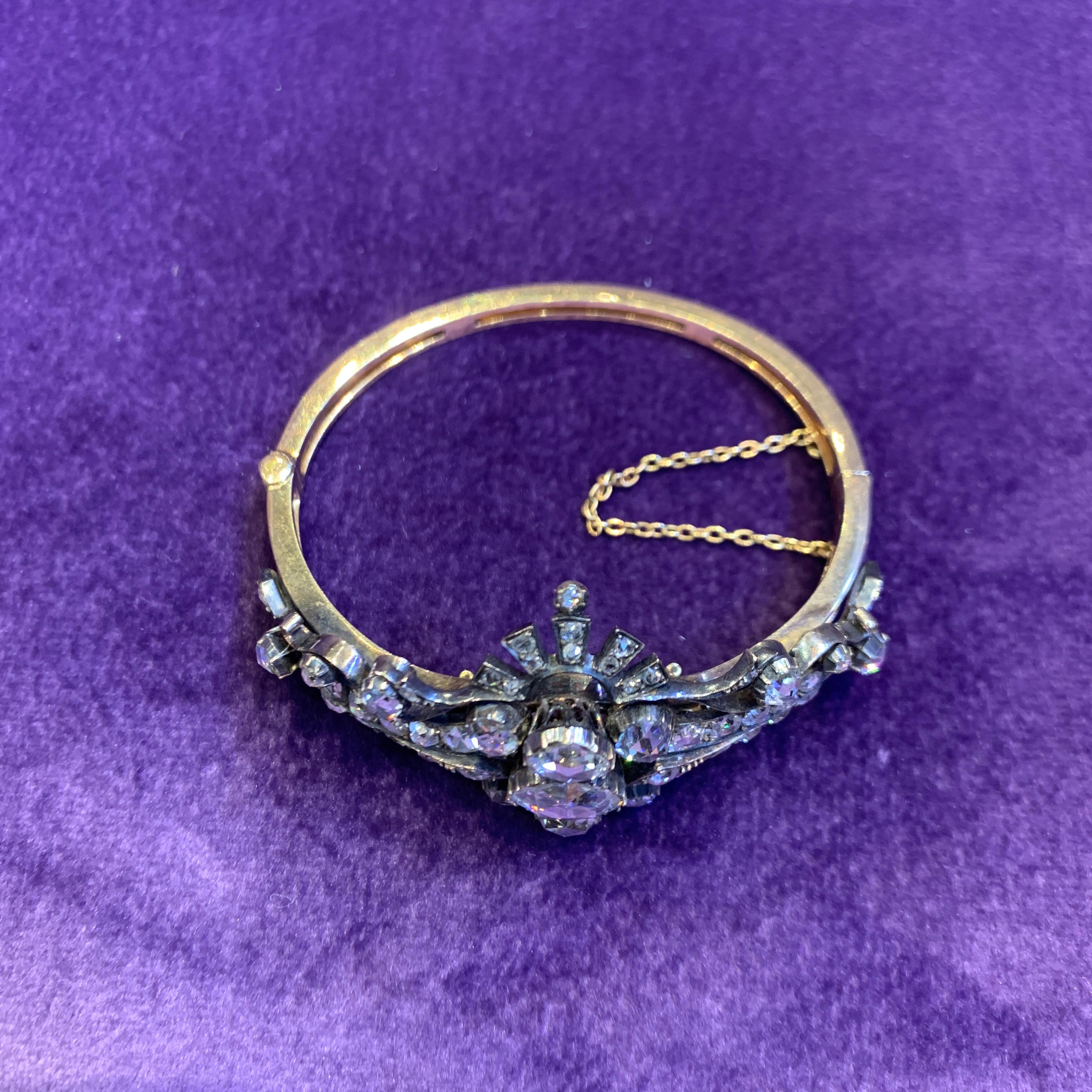 Victorian Rose Cut Diamond Bangle For Sale 6
