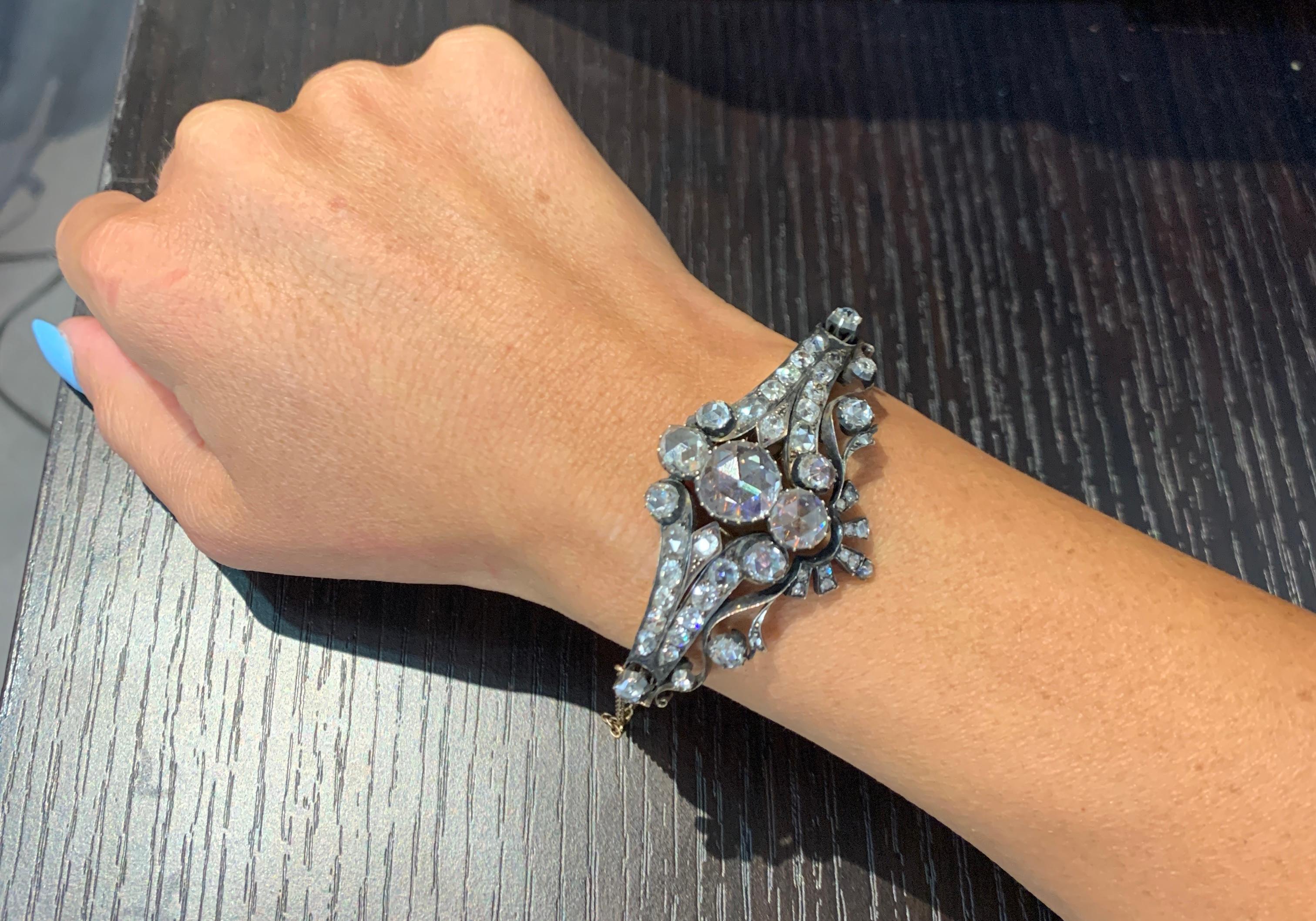 Victorian Rose Cut Diamond Bangle In Excellent Condition For Sale In New York, NY