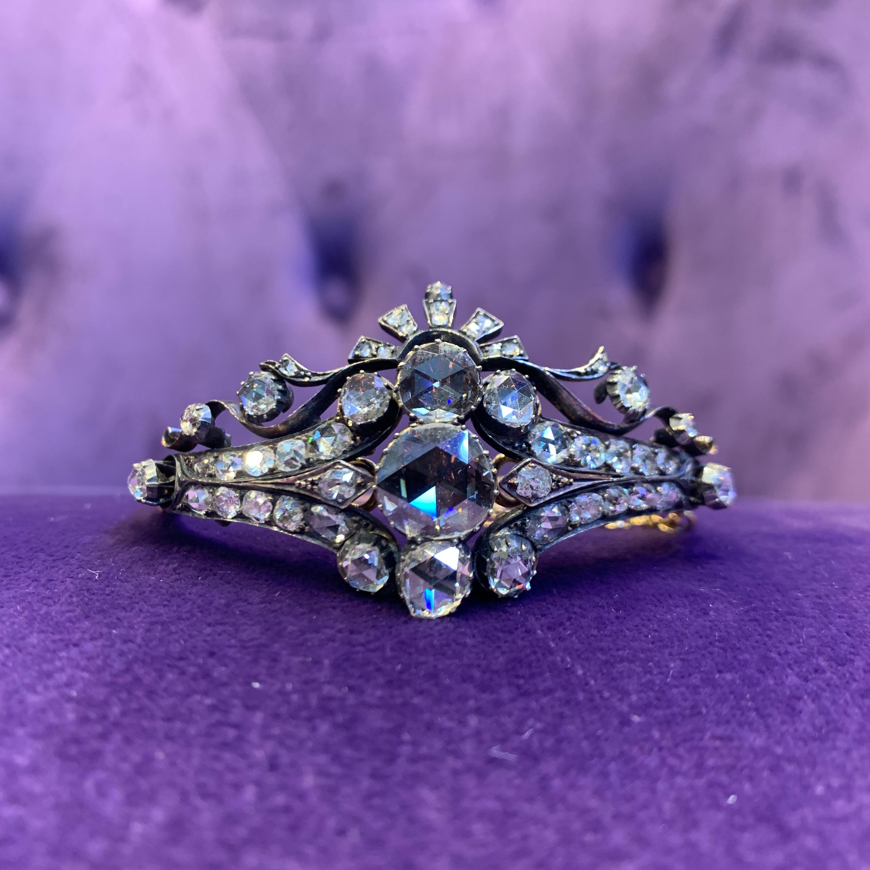 Bracelet jonc victorien en diamants taille rose Excellent état - En vente à New York, NY
