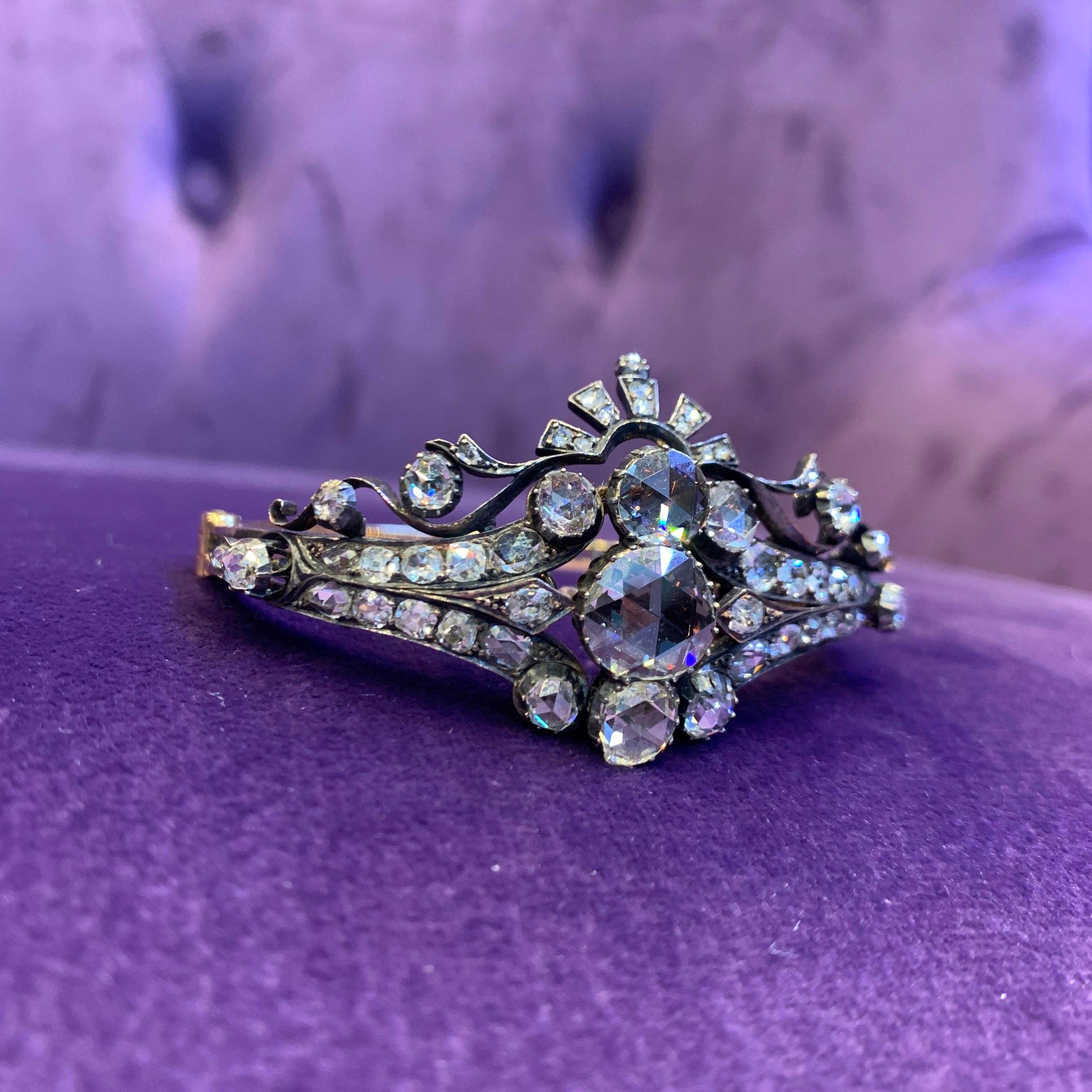 Bracelet jonc victorien en diamants taille rose Pour femmes en vente