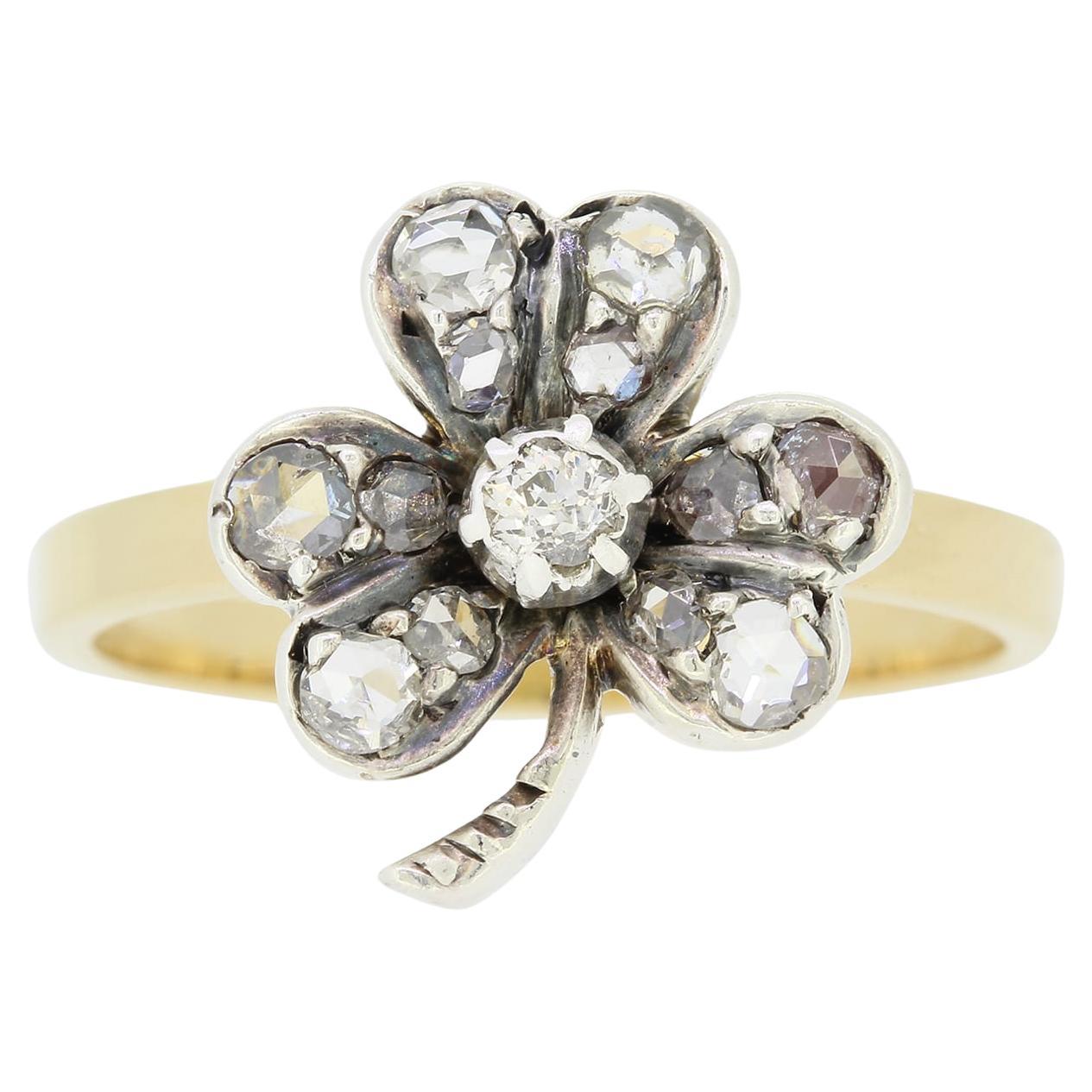 Victorian Rose Cut Diamond Clover Ring For Sale