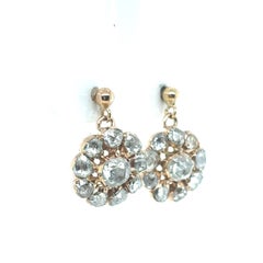 Victorian Rose Cut Diamond Cluster Earrings 9 Karat Yellow Gold
