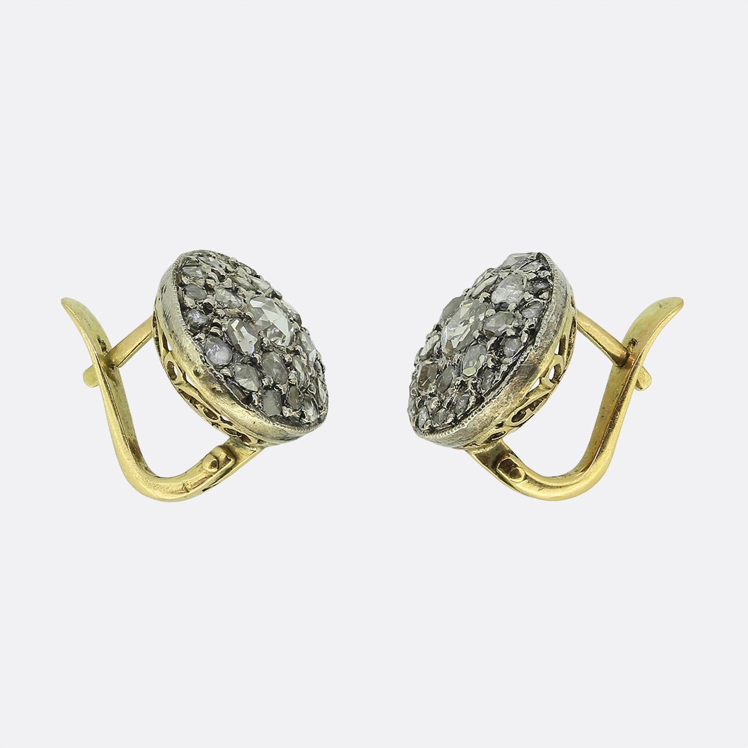 Pendientes Victorianos de Racimo de Diamantes talla Rosa Corte rosa en venta
