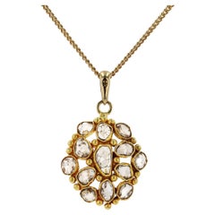 Antique Victorian Rose Cut Diamond Cluster Pendant Necklace