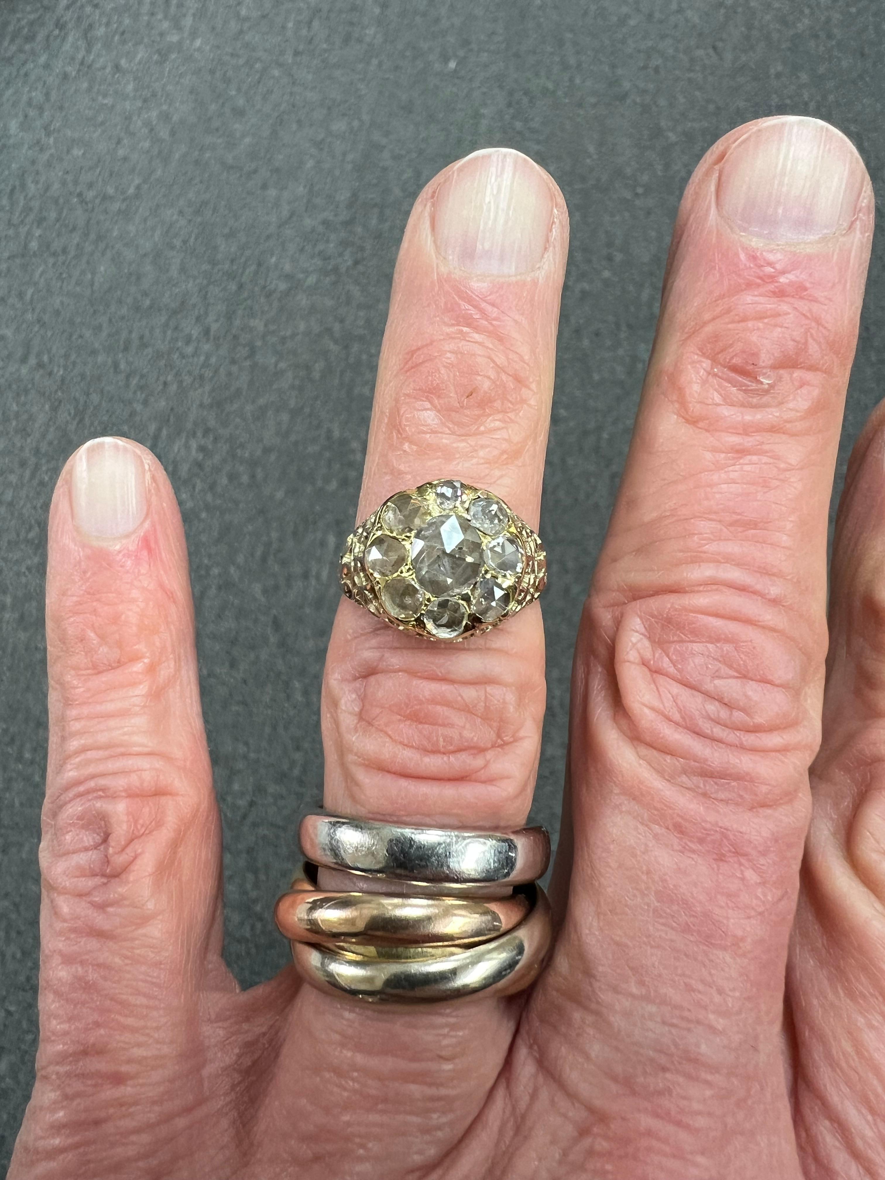 Viktorianischer Diamant-Cluster-Ring im Rosenschliff CIRCA 1890er Jahre im Angebot 10