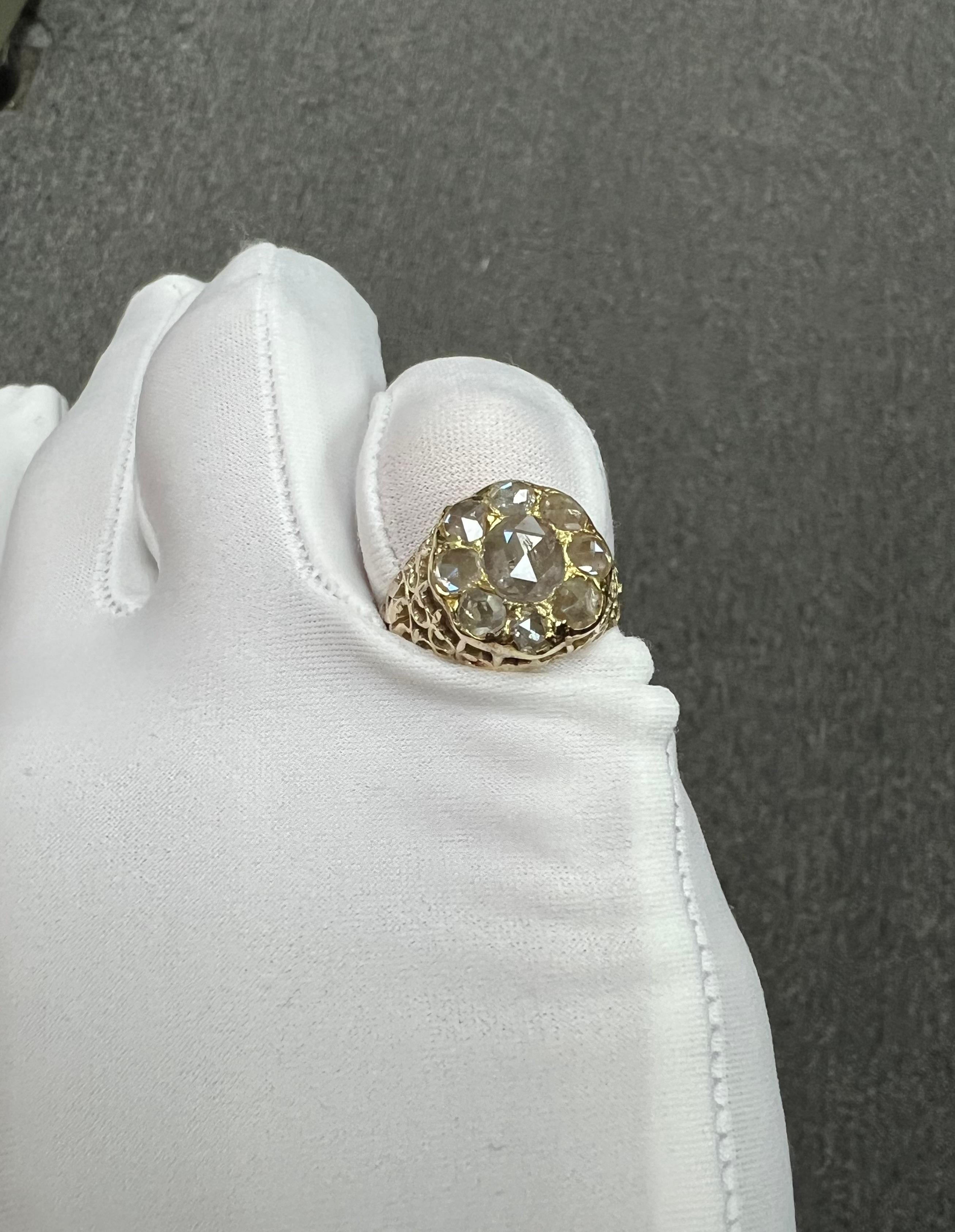 Viktorianischer Diamant-Cluster-Ring im Rosenschliff CIRCA 1890er Jahre im Angebot 12