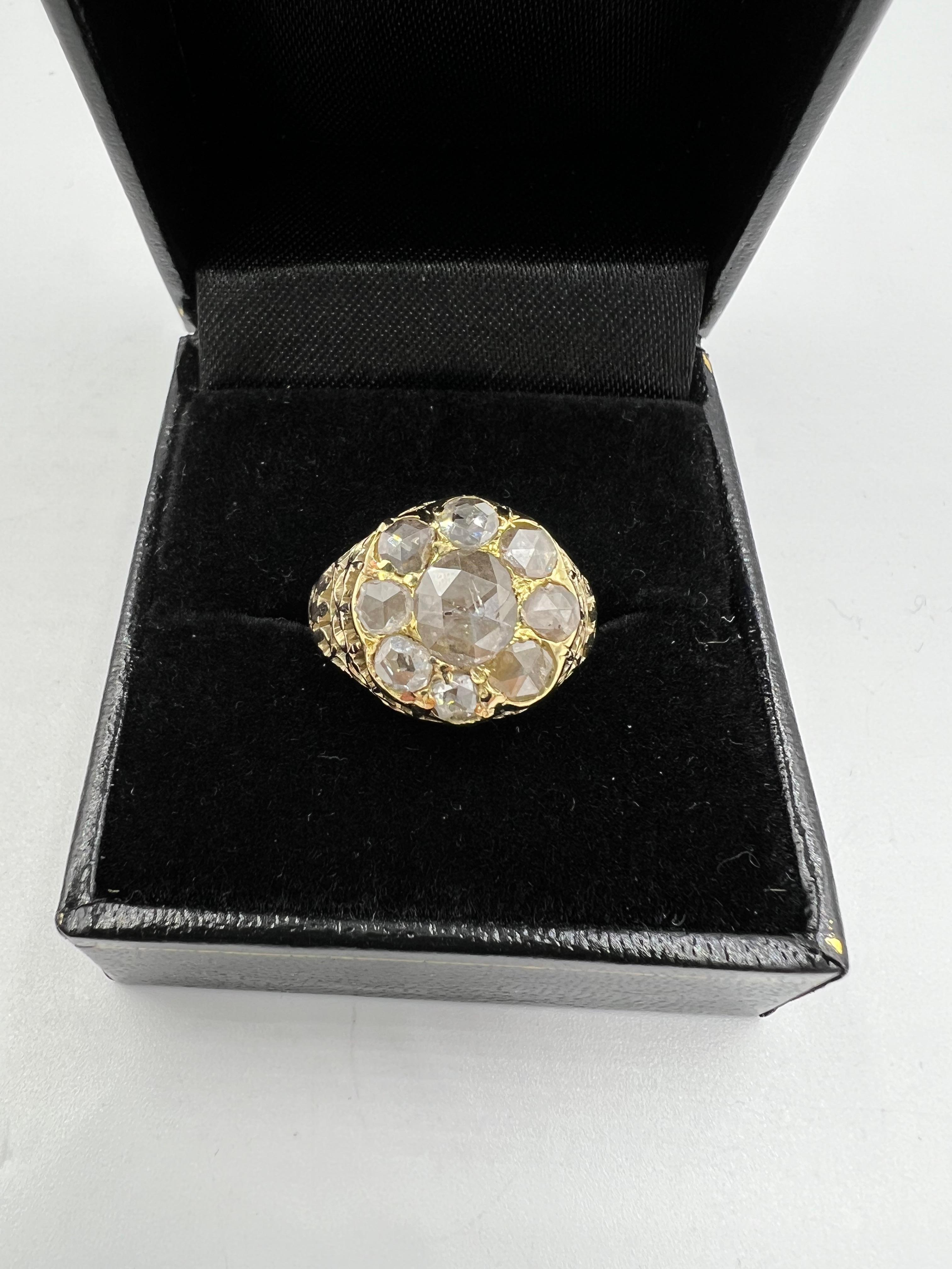 Viktorianischer Diamant-Cluster-Ring im Rosenschliff CIRCA 1890er Jahre für Damen oder Herren im Angebot