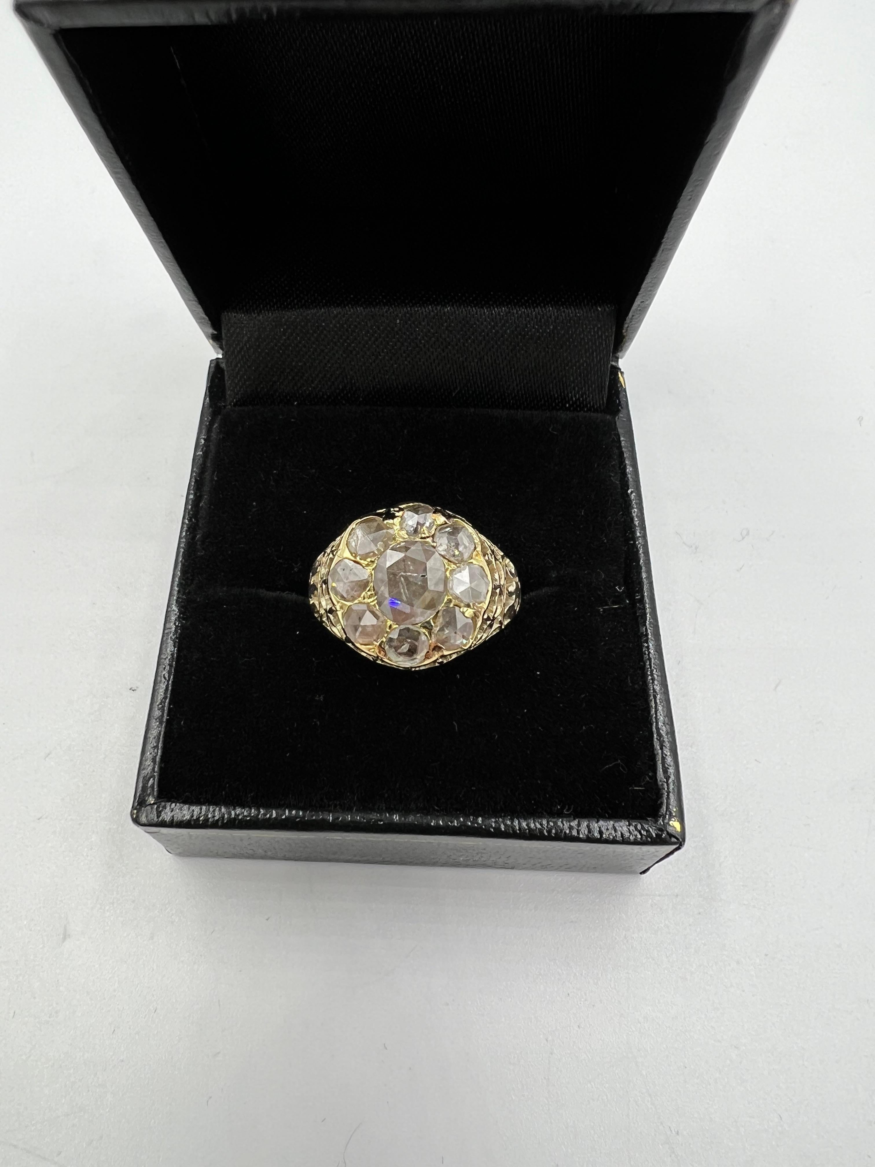 Viktorianischer Diamant-Cluster-Ring im Rosenschliff CIRCA 1890er Jahre im Angebot 1
