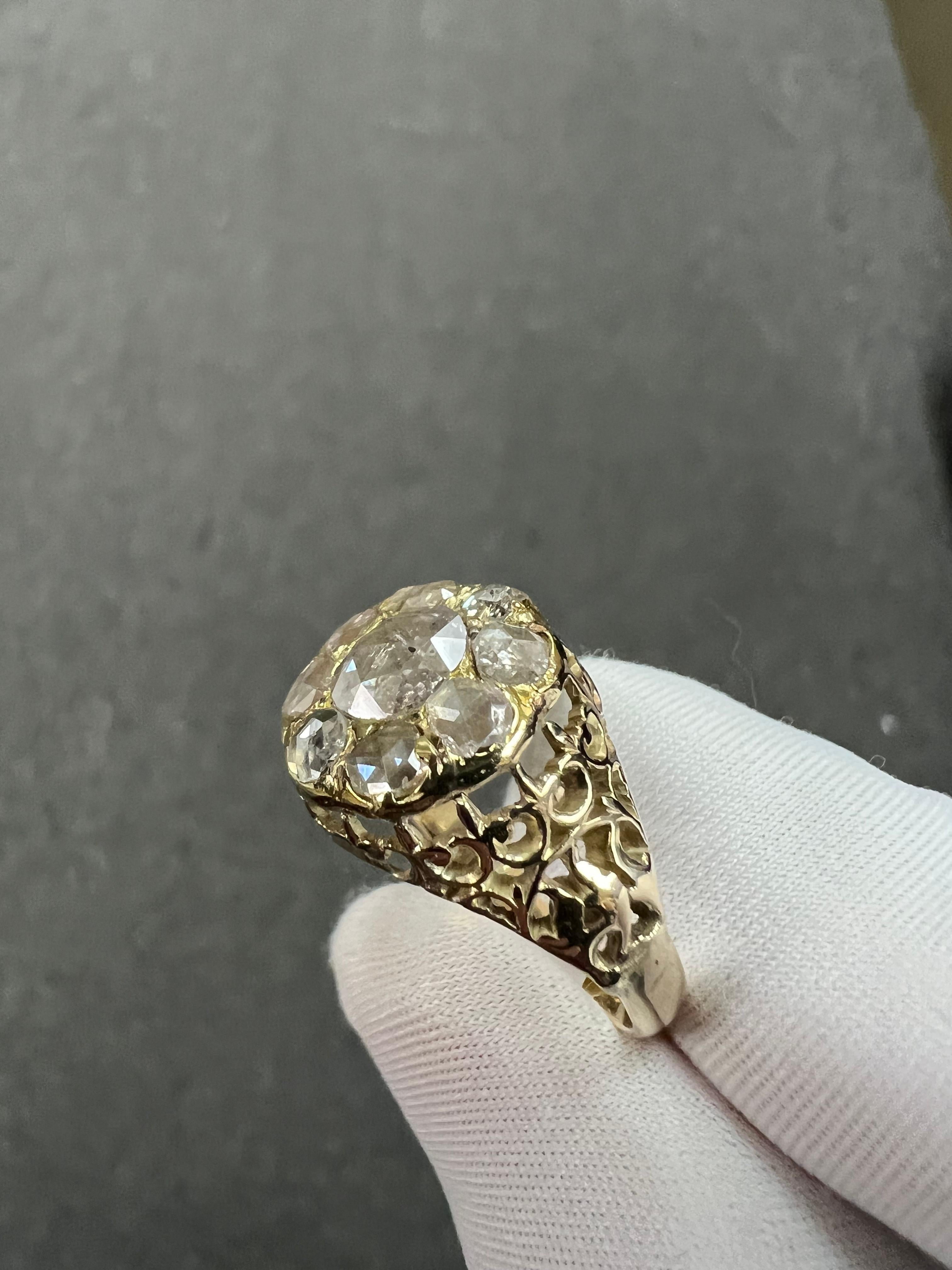 Viktorianischer Diamant-Cluster-Ring im Rosenschliff CIRCA 1890er Jahre im Angebot 6